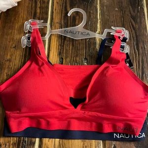 Nautica, laser cut sports bra.  Blue and red.  New
